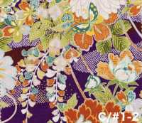 850629 Batista con motivo giapponese floreale e dorato, fiore, farfalla, vento, luna[Tessili / Tessuti] VANCET Immagini aggiuntive