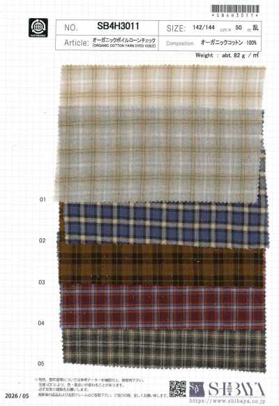 SB4H3011 Batista voile a quadri biologica