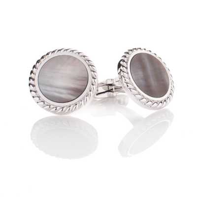 A-2 Gemelli da cerimonia in argento sterling, madreperla nera, rotondi in argento