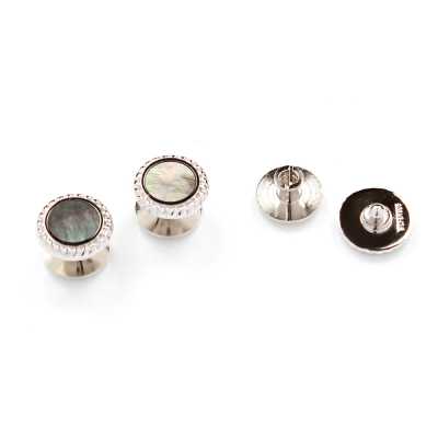 A-2 Bottone a perno in argento sterling, madreperla nera, argento, rotondo