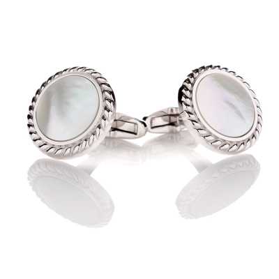 A-3-C Gemelli formali in argento sterling madreperla argento rotondi