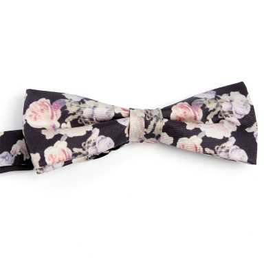 BF-ROSE-BK Papillon in seta stampata rosa e nero