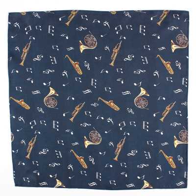 CF-JAZZ-NV Fazzoletto da taschino stampato in seta Jazz blu navy