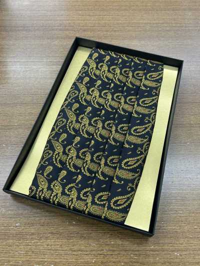 CM-950 Fascia da smoking in seta, motivo paisley nero