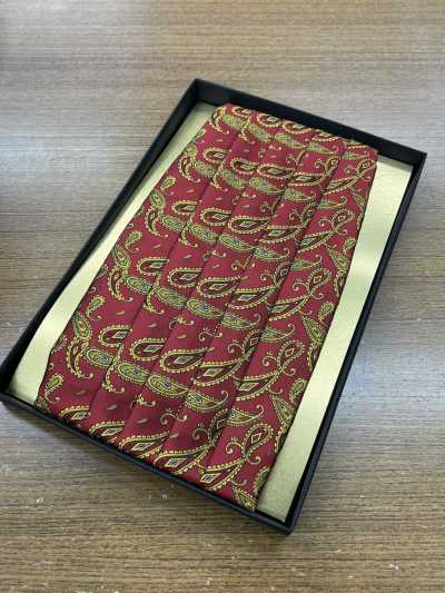 CM-951 Fascia da smoking in seta, motivo paisley rosso