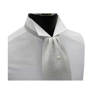 FAS-902 Cravatta ascot, bianca con pois grigi