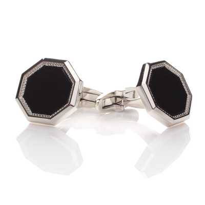 G-1-C Gemelli eleganti in onice, argento, ottagonali