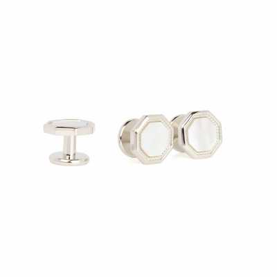 G-3-S Bottone borchiato Madreperla bianca Argento Ottagono