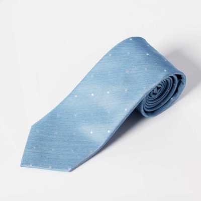 HVN-31 VANNERS Cravatta in seta effetto denim a pois, blu indaco