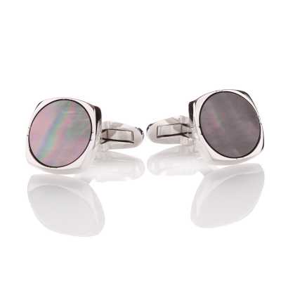 K-2 Gemelli da cerimonia in argento sterling, madreperla nera, quadrato arrotondato in argento