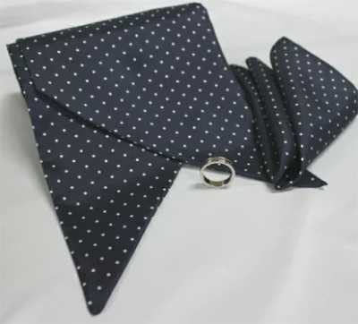 MS-301 Set di stola, cravatta e fazzoletto da taschino, motivo a pois, blu navy
