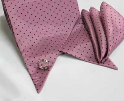MS-305 Set di stola, cravatta e fazzoletto da taschino, motivo a pois, viola