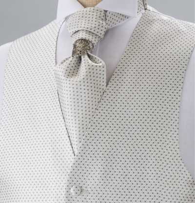 V-902 Gilet formale, jacquard di seta, design a piccolo motivo, argento