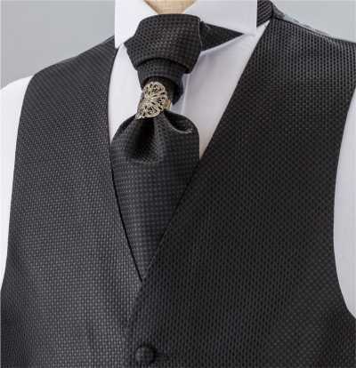 V-986 Gilet formale, jacquard di seta, motivo piqué, nero