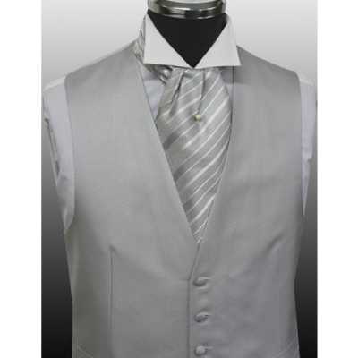 V-990 Gilet formale in jacquard di seta grigio argento