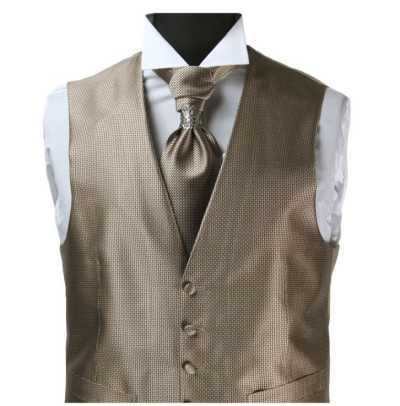 V-992MB Gilet formale in jacquard di seta marrone