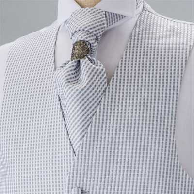 YT-19 Cravatta ascot jacquard prodotta in Giappone (cravatta europea) a quadri grigio chiaro