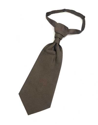 YT-944 Cravatta ascot (cravatta europea) in jacquard di seta a quadri marrone, prodotta in Giappone