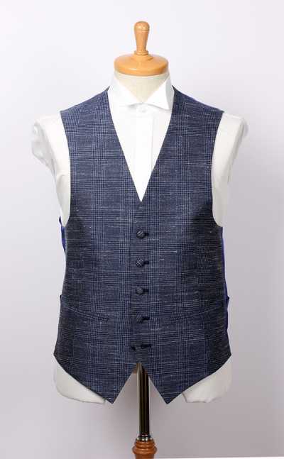 VANNERS-V-042 Gilet in tessuto tri-blend VANNERS, motivo Glen Check, blu navy
