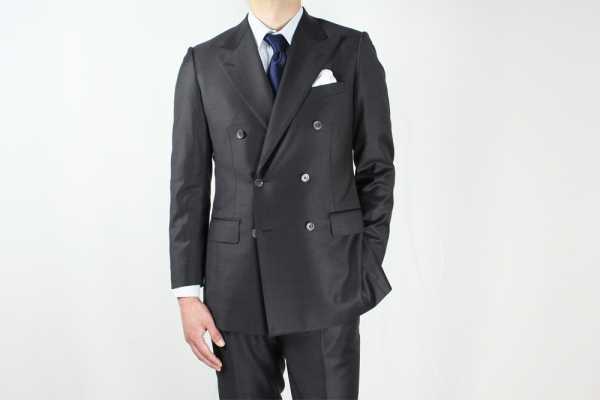 GXPWS1 Abito doppiopetto tinta unita grigio scuro in tessuto DORMEUIL