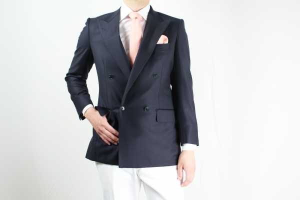 GXPWJ1 Giacca doppiopetto in blu navy tinta unita realizzata in tessuto DORMEUIL