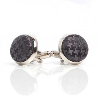 CUFF-V08 VANNERS Gemelli rivestiti in tessuto di seta motivo pied-de-poule nero