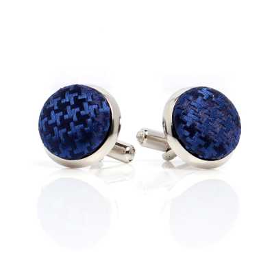 CUFF-V09 Gemelli rivestiti realizzati con tessuto di seta VANNERS, motivo pied-de-poule, blu navy
