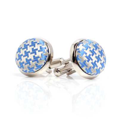 CUFF-V12 VANNERS Gemelli rivestiti in tessuto di seta Motivo pied-de-poule Blu sax