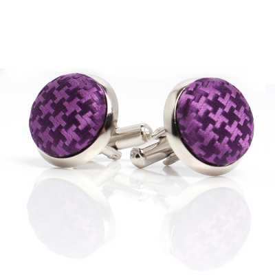 CUFF-V14 Gemelli rivestiti con tessuto di seta VANNERS a motivo pied-de-poule viola