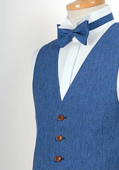 LV-2 Gilet in lino blu, prodotto in Giappone