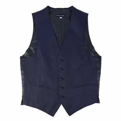 V-304 Gilet elegante, jacquard di seta, blu navy