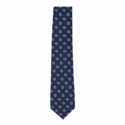 HVN-58 VANNERS Cravatta in seta e lana fatta a mano, microfantasia, blu navy