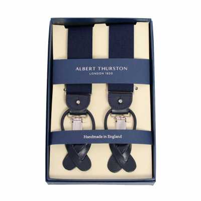 AT-NAVY-XL Bretelle Albert Thurston, blu navy tinta unita, 35 mm, taglia XL