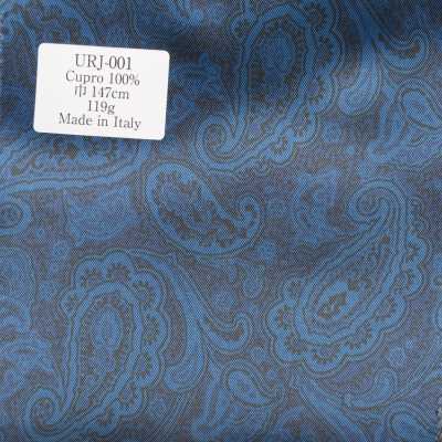 URJ-001 Fodera stampata 100% Cupro, prodotta in Italia, motivo paisley blu