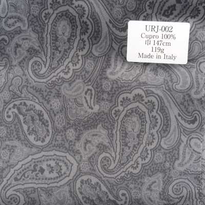 URJ-002 Fodera stampata in Cupro 100% di produzione italiana, motivo paisley grigio