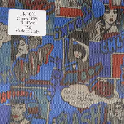 URJ-031 Made in Italy Fodera stampata 100% cupro con motivo fumetto a base blu