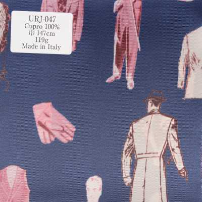 URJ-047 Prodotto in Italia, fodera stampata in cupro 100%, motivo Gentleman blu