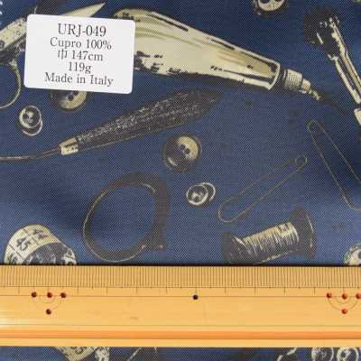 URJ-049 Made In Italy Cupra 100% Fodera Stampata Strumenti Sartoria E Motivo Bottoni Blu[Liner] TCS Sottofoto