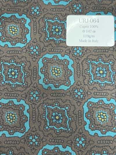 URJ-064 Prodotto in Italia Fodera stampata 100% cupro base marrone con accento verde