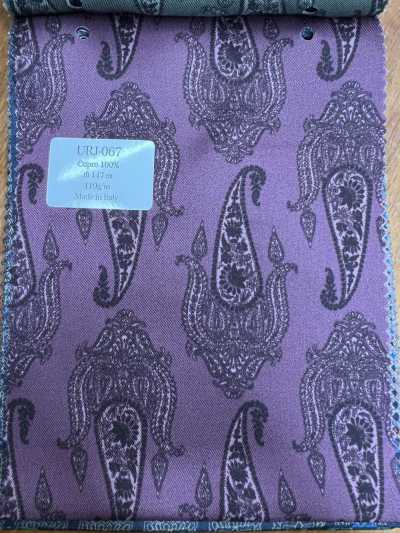 URJ-067 Fodera stampata 100% Cupro prodotta in Italia, motivo paisley grande, viola scuro
