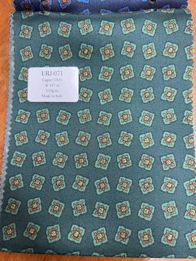 URJ-071 Prodotto in Italia Fodera stampata in cupro 100% fantasia floreale piccola verde