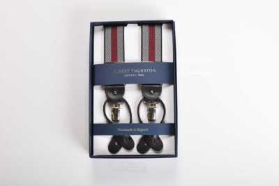 AT-2679/11 Bretelle ALBERT THURSTON a righe spina di pesce rosse elastiche 35 mm