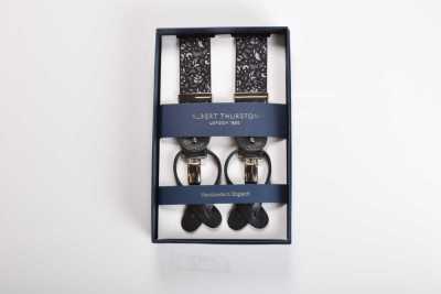 AT-2384/3 ALBERT THURSTON Bretelle con motivo floreale nero e grigio elastiche 35 mm