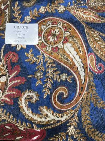 URJ-076 Prodotto in Italia Fodera stampata in cupro 100% Grande paisley blu