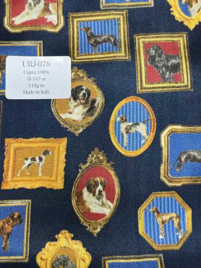 URJ-078 Prodotto in Italia 100% cupro fodera stampata cane incorniciato blu navy