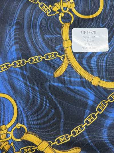 URJ-079 Prodotto in Italia Fodera stampata in Cupro 100% fantasia catena blu