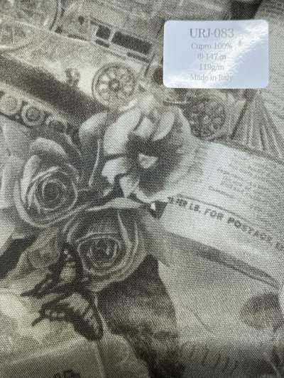 URJ-083 Prodotto in Italia Cupro 100% Fodera stampata Roses And Train Sepia