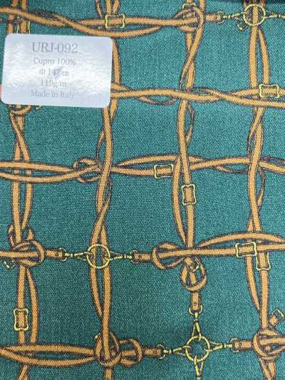 URJ-092 Fodera stampata a quadri verde in Cupro 100% Made in Italy