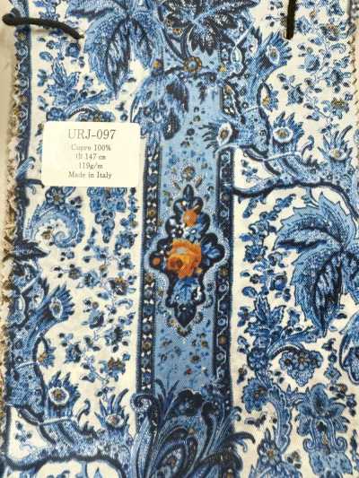 URJ-097 Fodera stampata 100% Cupro di produzione italiana, paisley blu