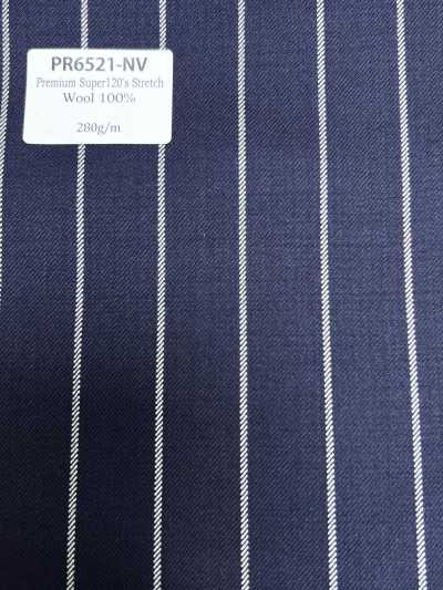 PR6521-NV Classico Premium Super120's a righe elasticizzato blu navy di produzione giapponese